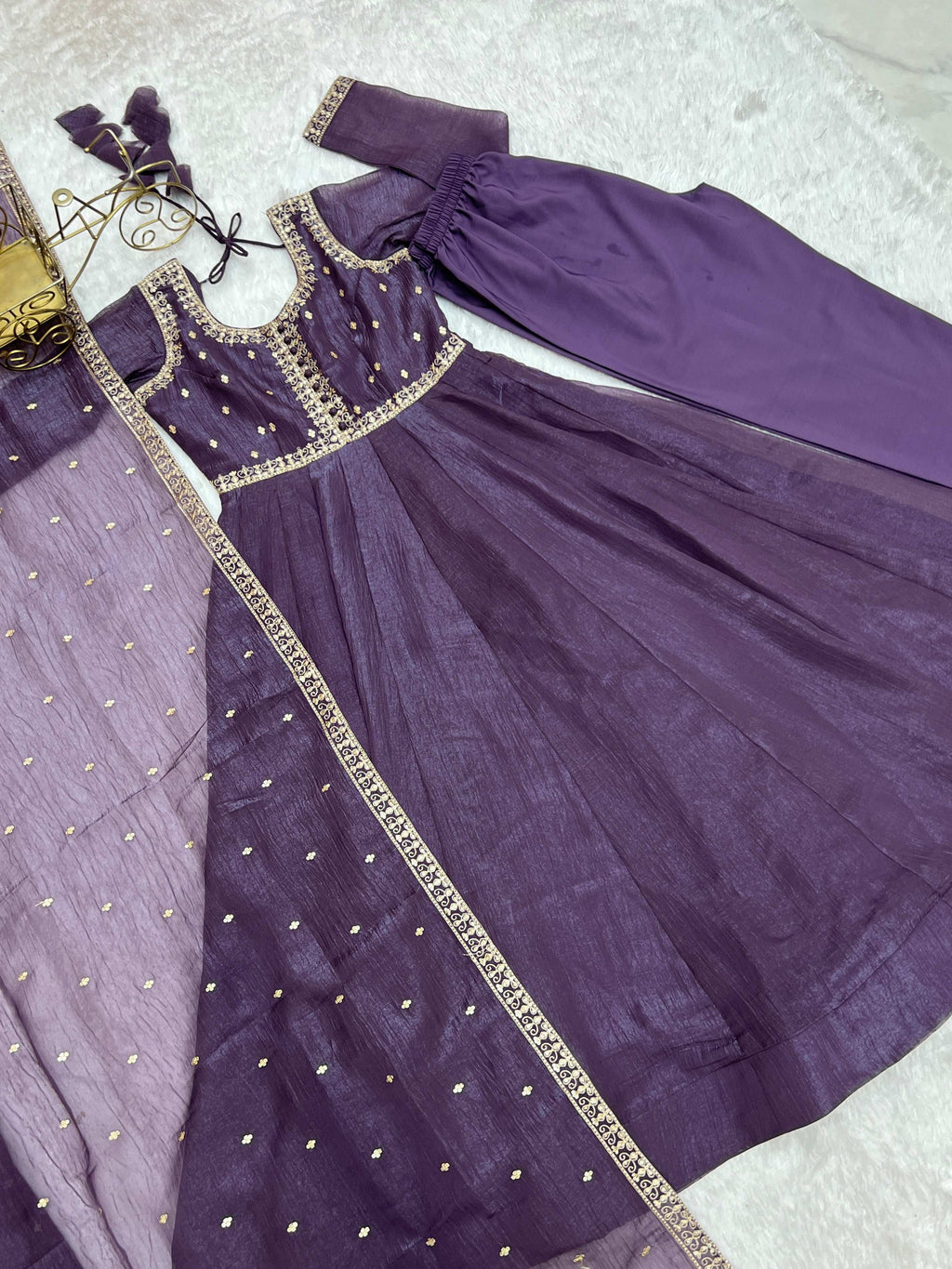 Evanik Lavender Crunchy Silk With Embroidered Zari Dori Work Anarkali Set - Distacart