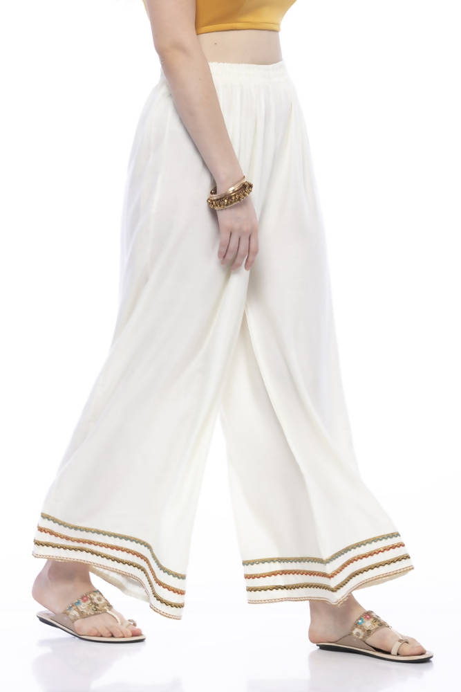 Mominos Fashion Reyon Cotton Cream Palazzo - Distacart