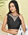 Amodini Designer Studio Net Neck Black Sleeveless Padded Blouse