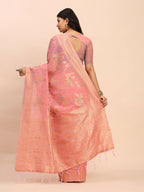 Shree Shyam Fashion Linen Cotton Peach Saree - Distacart