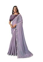 Violet Organza Silk Solid Saree With Unstitched Blouse Piece - Norita Ikshita