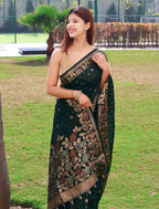 DEIANA'S Beautiful Designer Golden zari Soft Lichi Silk Saree - Green