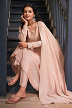 The52 Women's Beautiful Vichitra Silk Fabric Embroidery Work Flared Anarkali Pant and Dupatta Set - Distacart
