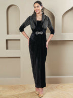 Joban Fashion Women Black Velvet Hand Embellishment Stitched Dress - Distacart