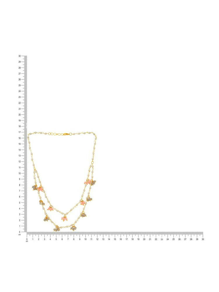 Beaded Pearl Necklace with Grey and Pink Colourful Motifs - Ruby Raang