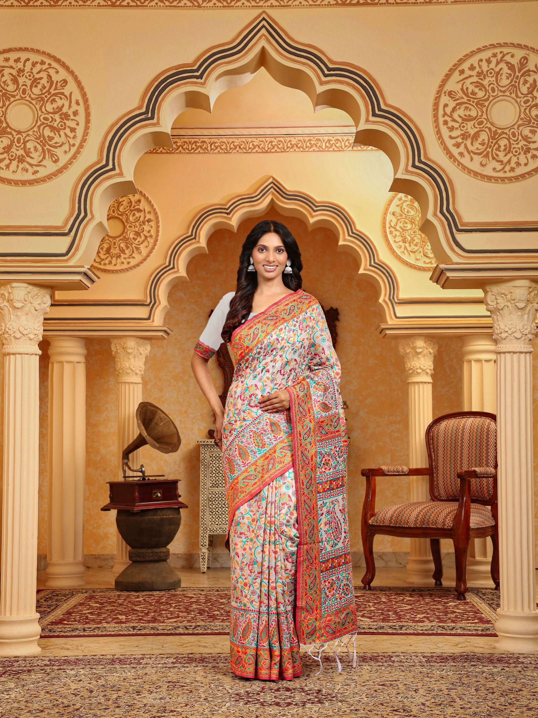 Shree Shyam Fashion Linen Cotton(Woven Work) Multicolour Saree - Distacart