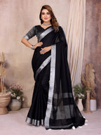 Anaita Black Weaving Linen Cotton Saree With Blouse - Distacart