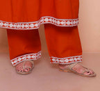 Miravan Womens Plus Size Floral Embroidered Rust Straight Cotton Kurta & Palazzo With Dupatta Set - Distacart