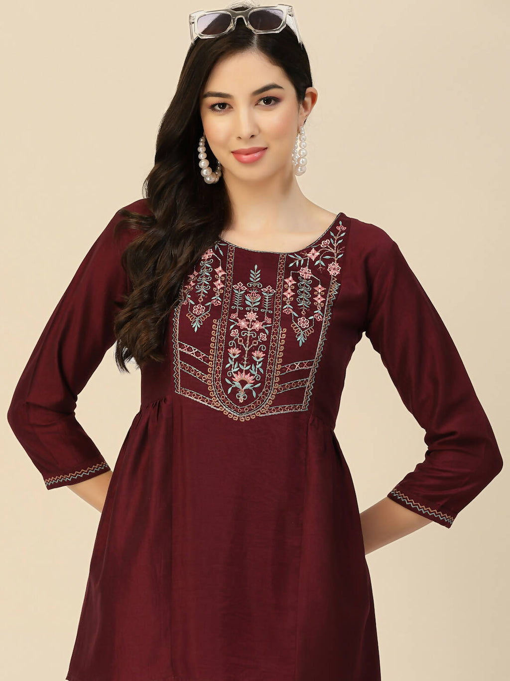 Wine Chinon Floral Embroidered Top - Zeny