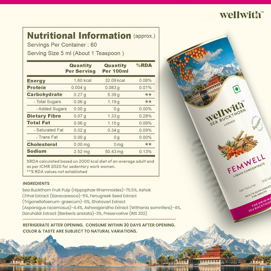 Wellwith Sea Buckthorn Femwin (Femwell) Ayurvedic Juice - Distacart