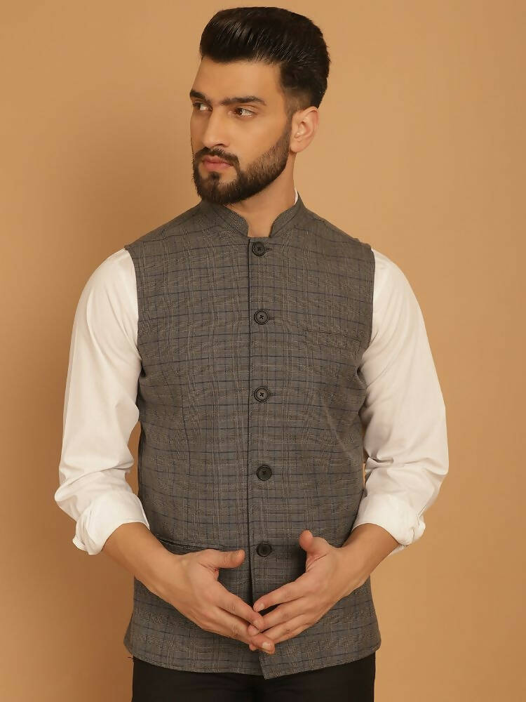Even Apparels Nehru Jacket With Welt Pockets - Grey