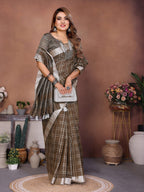 Anaita Chocolate Weaving Linen Cotton Saree With Blouse - Distacart