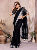 Anaita Black Weaving Linen Cotton Saree With Blouse - Distacart