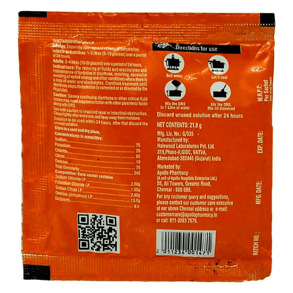 Apollo Pharmacy ORS Sachets Orange Flavour - Distacart