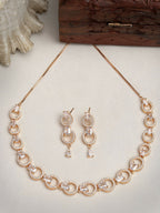 NVR Women's Gold-Polished American Diamond Studded Handcrafted Jewellery Set
