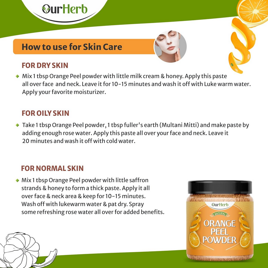 OurHerb Pure & Natural Orange Peel Powder For Face Pack With Vitamin C & Antioxidants