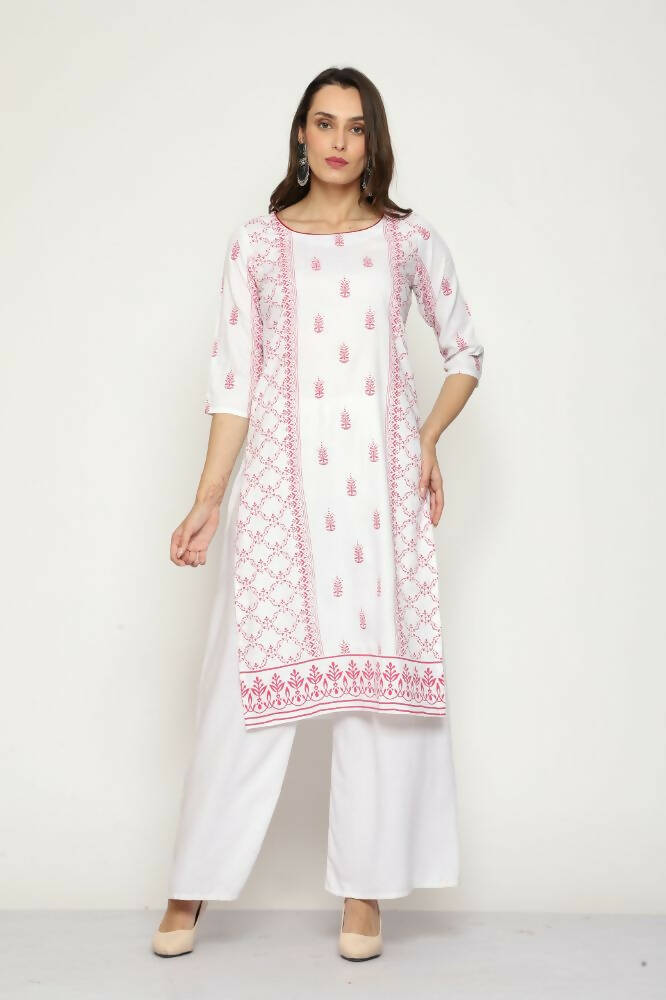 Maai Rayon Hand Printed Kurta Off-White - Distacart