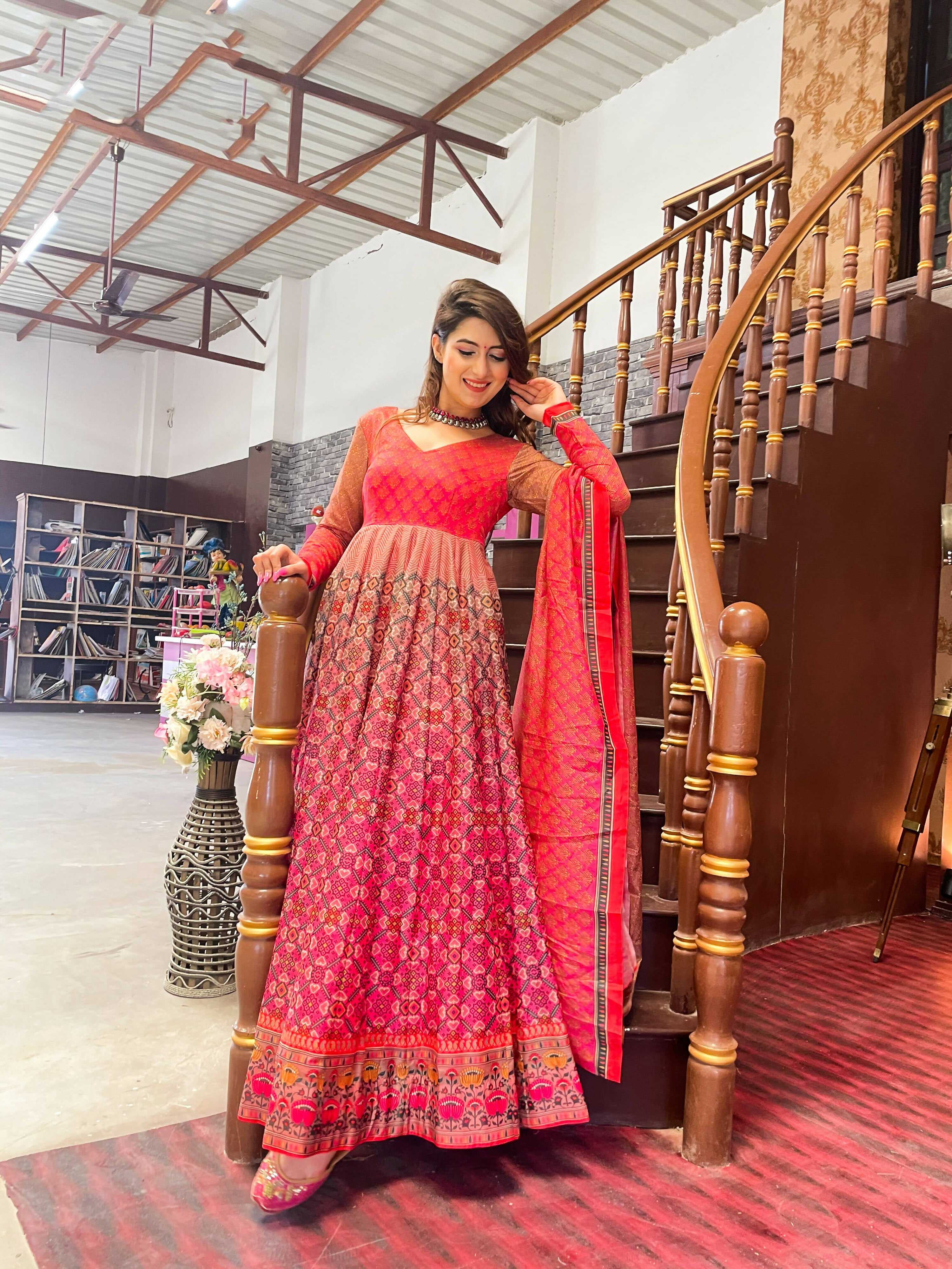 Partywear Designer Redpink Chanderi Suit - Anbazaar - Distacart