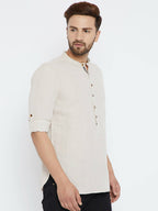 Even Apparels Beige Linen Linen Men's Kurta With Band Collar - Distacart