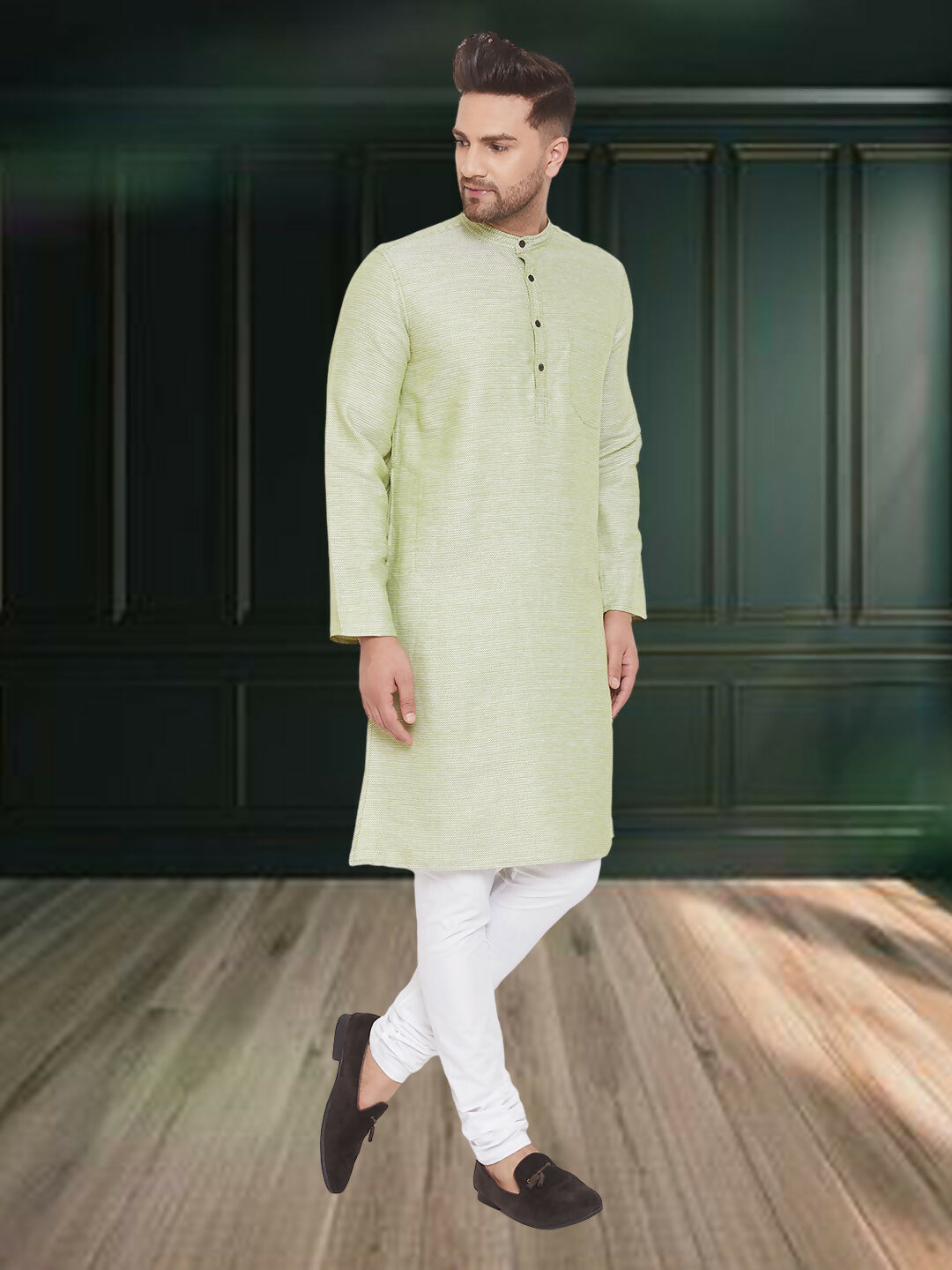 Even Apparels Men's Pure Cotton Green Kurta