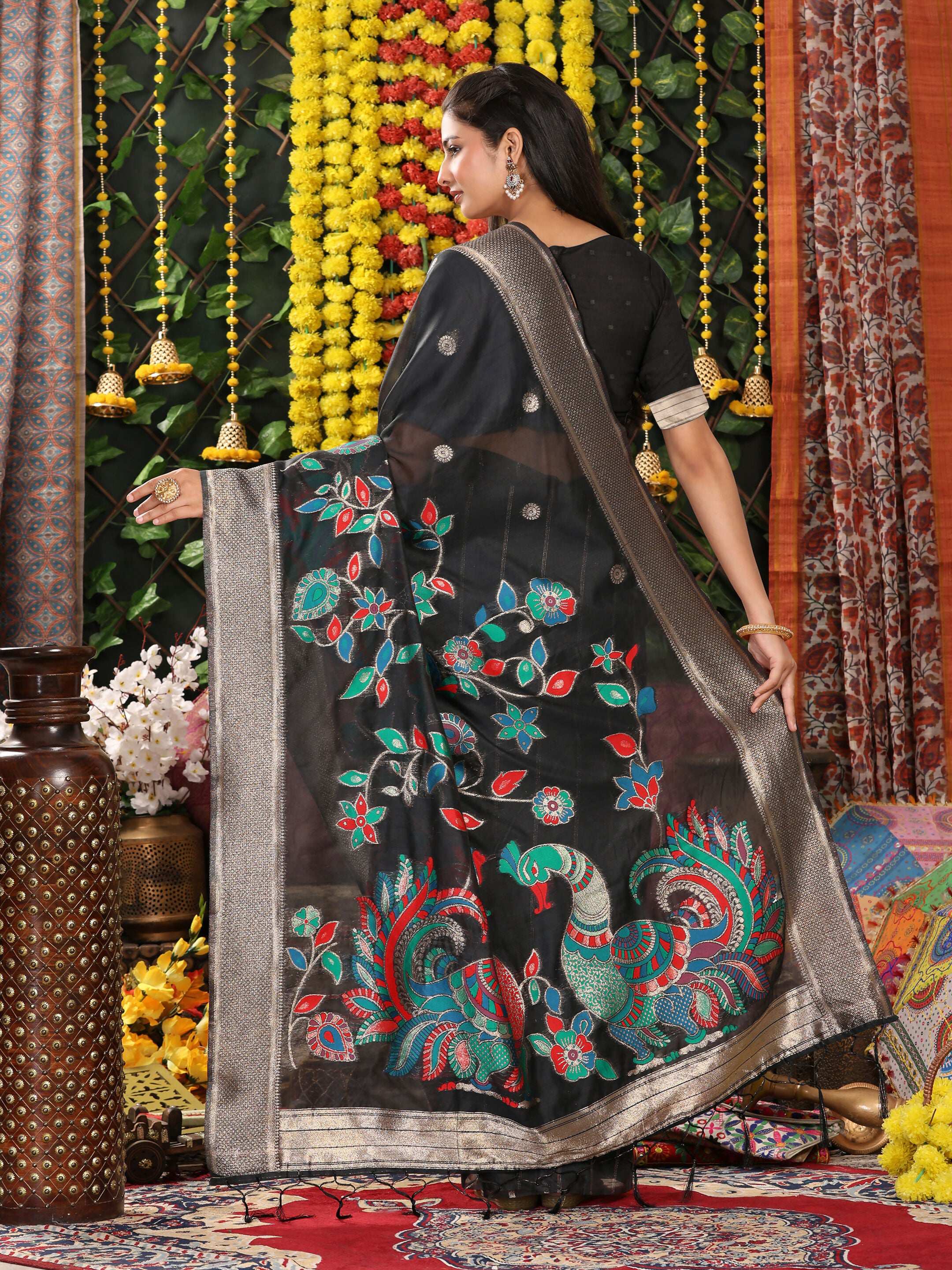 Shree Shyam Fashion Linen Cotton Black Saree - Distacart