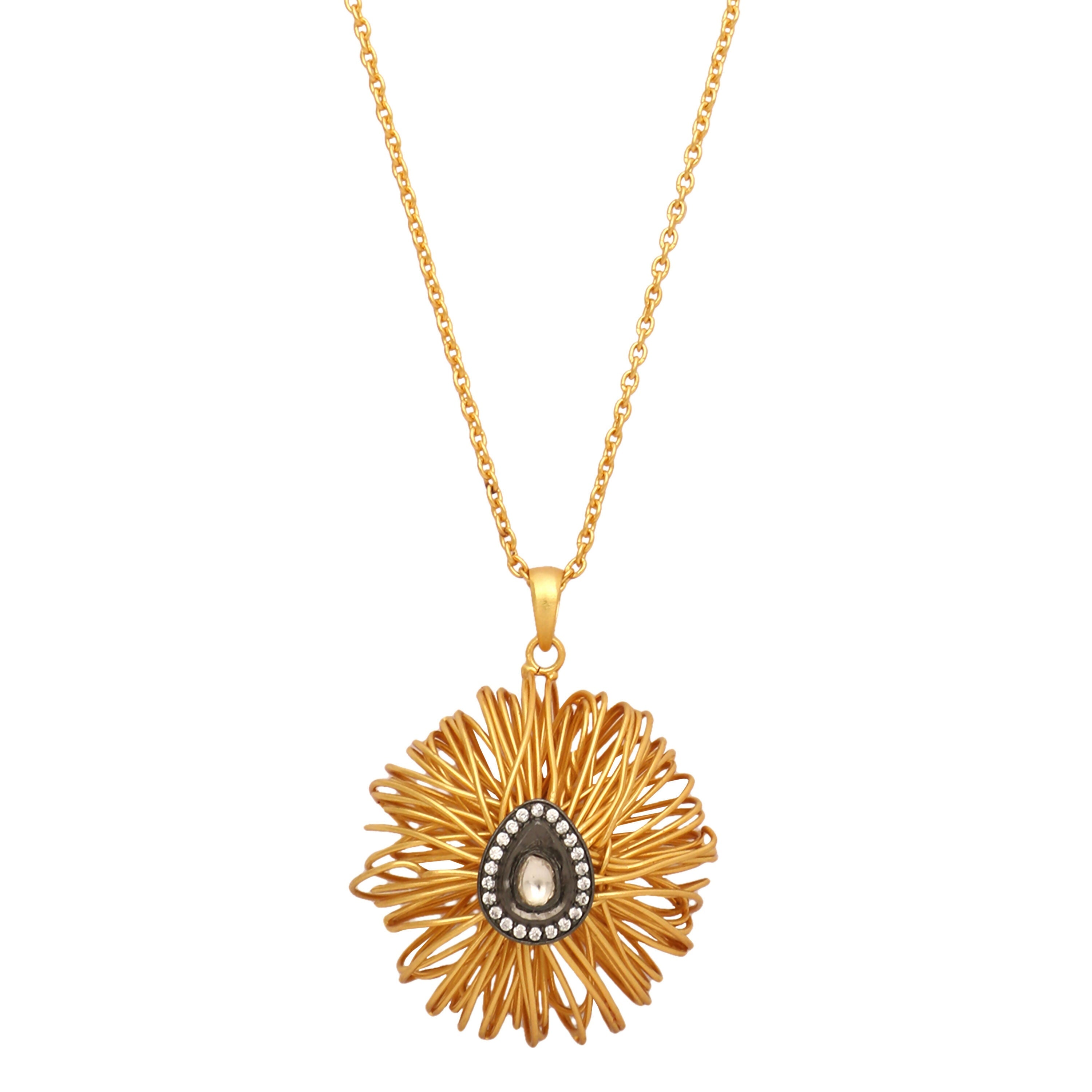 Nuyug 18k Gold-Plated Crystal Studded Minimal Chain Pendant Necklace