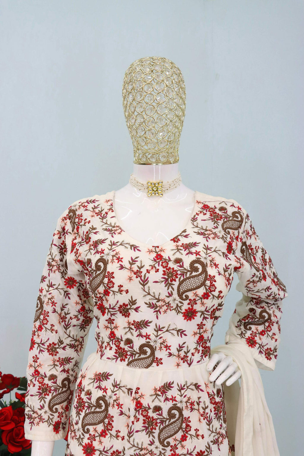 Anaita Cream Chiffon Embroidered With Sequins Work Salwar Suit - Distacart