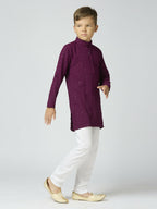 Joban Fashion Kids Island Full Sleeves Cotton Kurta, Pyjama Set with Sequin work - Wine - Distacart