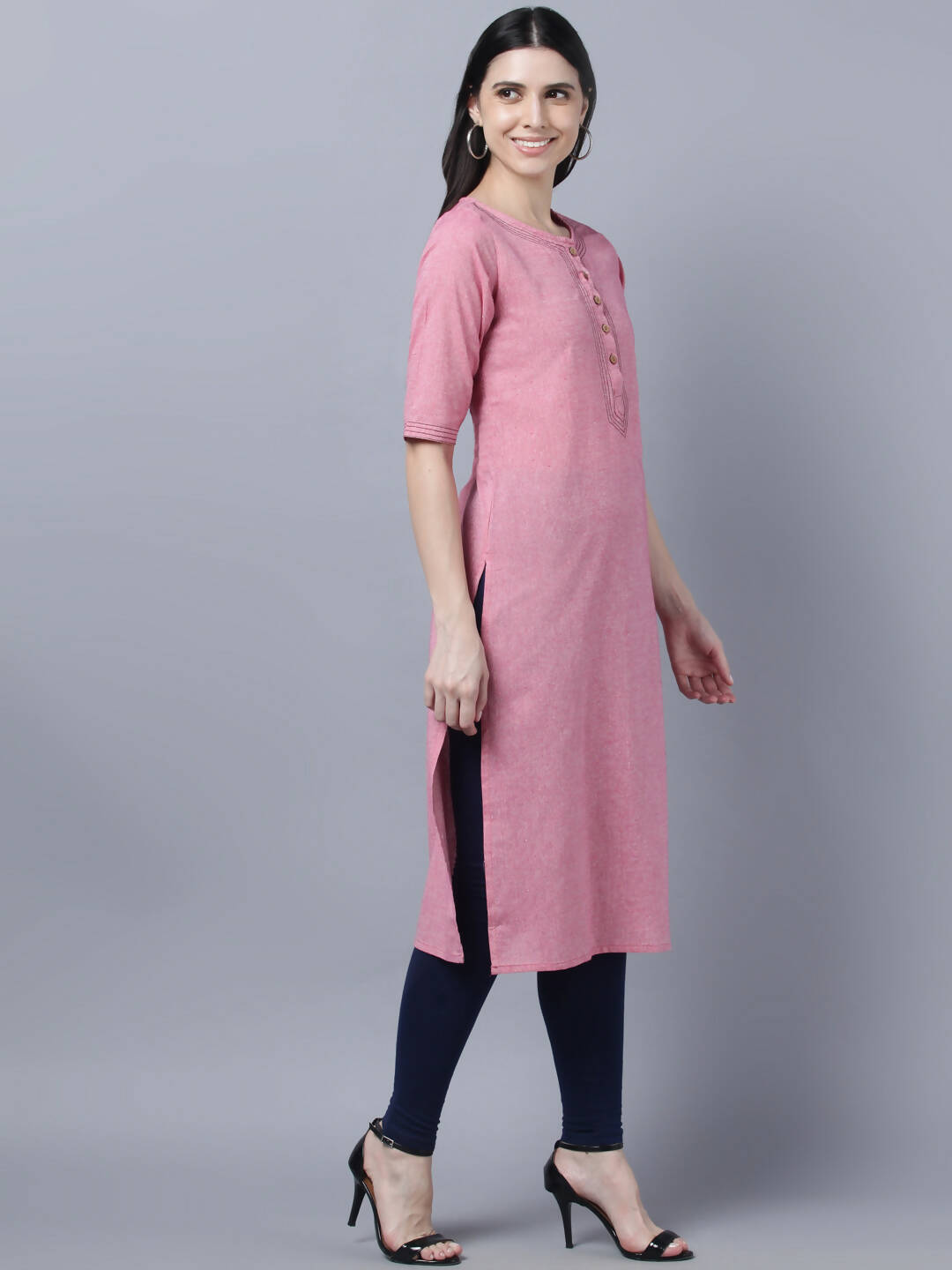 Myshka Women Pink Solid Straight Kurta - Distacart