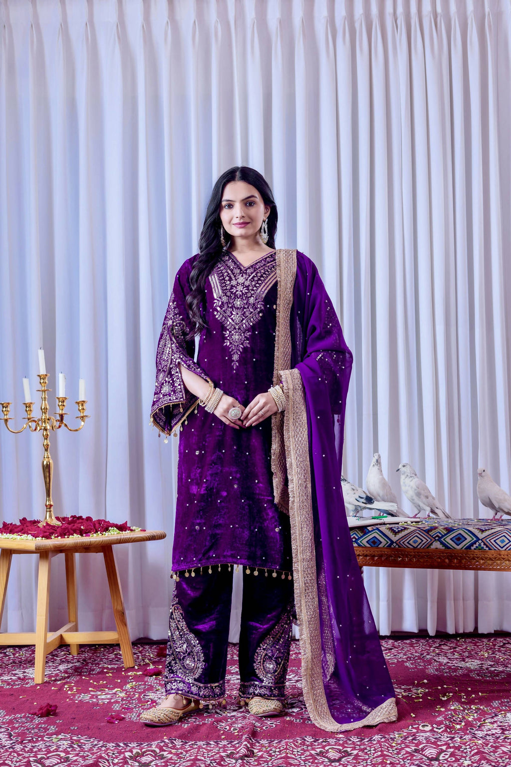 Teeya Creation Purple Color Velvet Silk Embroidery Work Party Wear Suit - Distacart