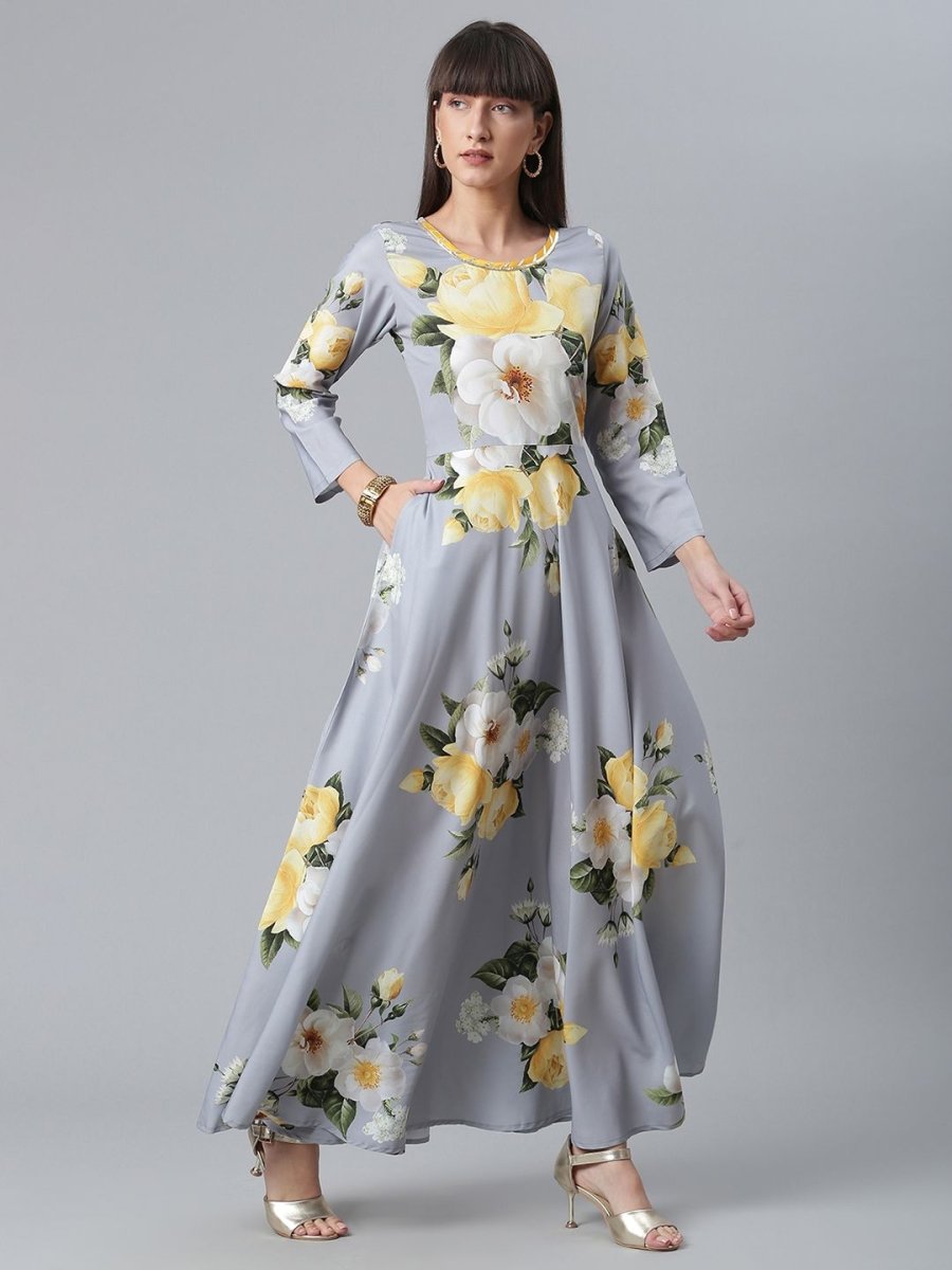 Ahalyaa Rayon Grey Digital Print Kurta With Dupatta Set