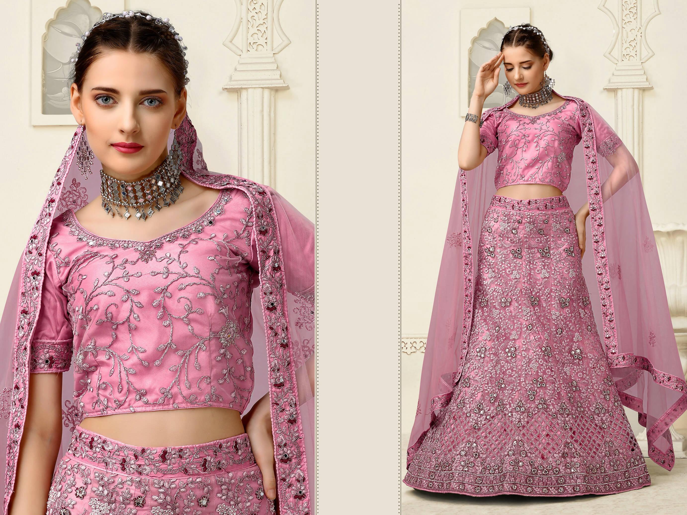 Pink Net Fancy Zari Embroidered work Lehenga Choli with Dupatta - Heer
