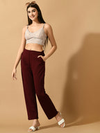 Myshka Women's Violet Straight Fit Party Trouser