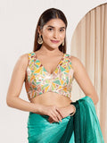 Joban Fashion Mustard Jacquard Padded Blouse With V Neck Sleeveless - Distacart