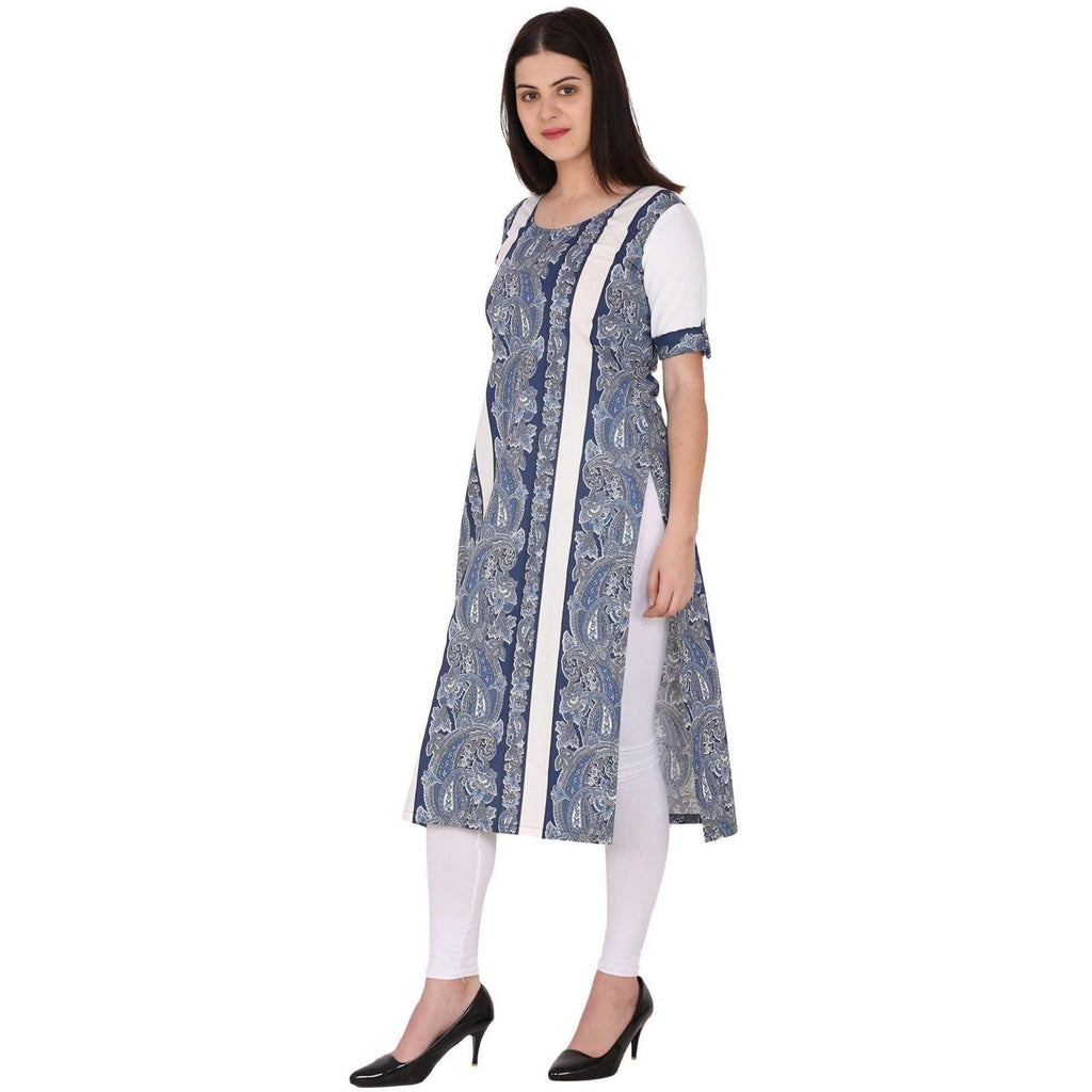 Kanoor Womens Blue Coloured Cotton Straight Kurti