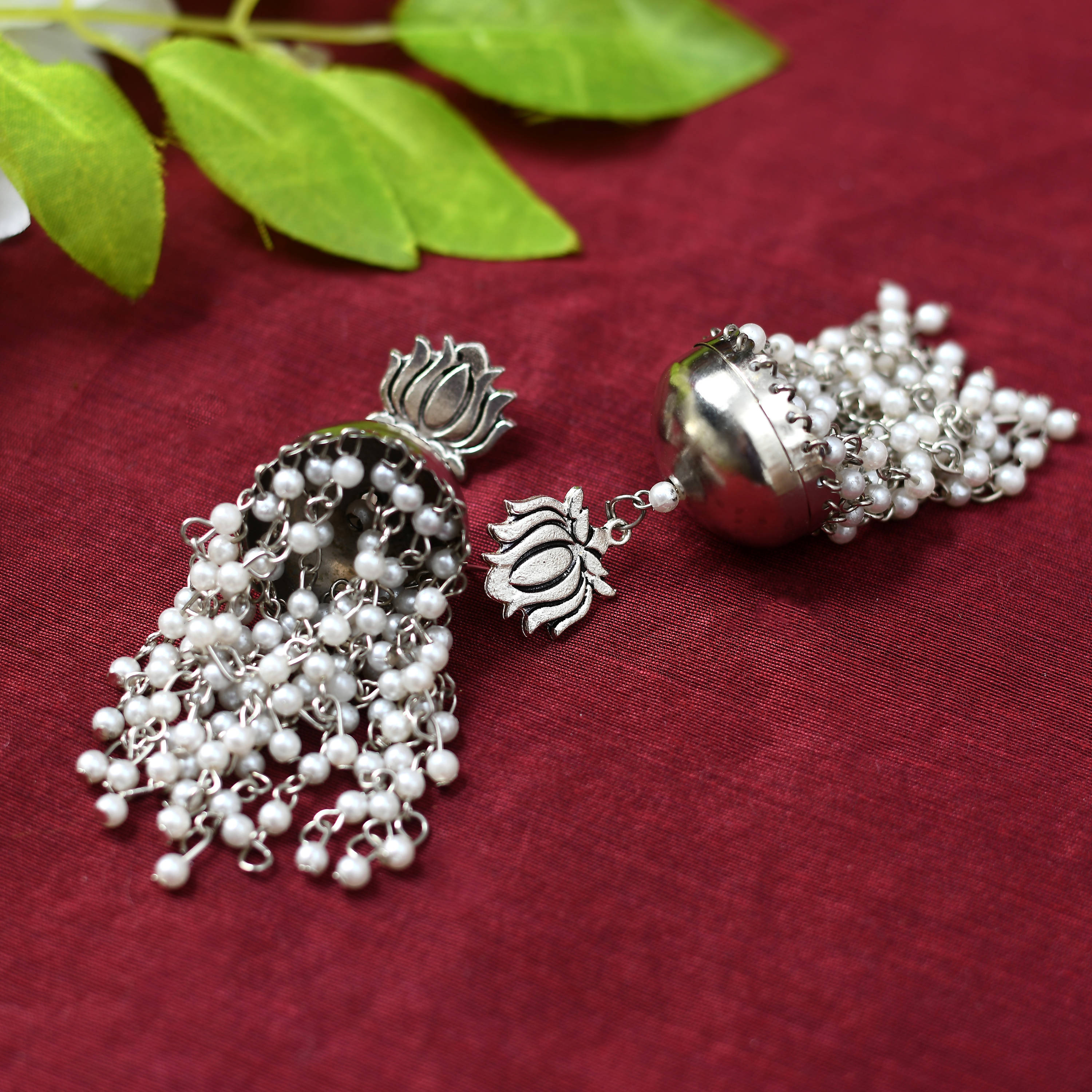 Mominos Fashion Johar Kamal Lotus Design Earrings With Pearls Jhumkas - Distacart