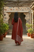 The52 Women's Beautiful Cotton Fabric Embroidery Work Flared Anarkali Pant and Dupatta Set - Distacart