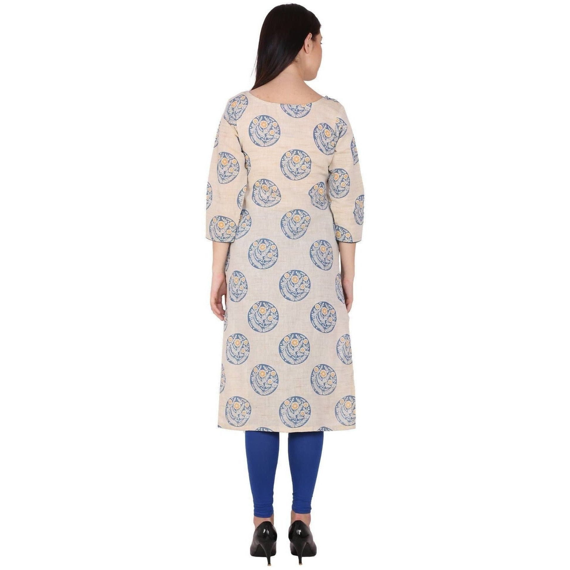 Kanoor Women's White Cotton Straight Kurti