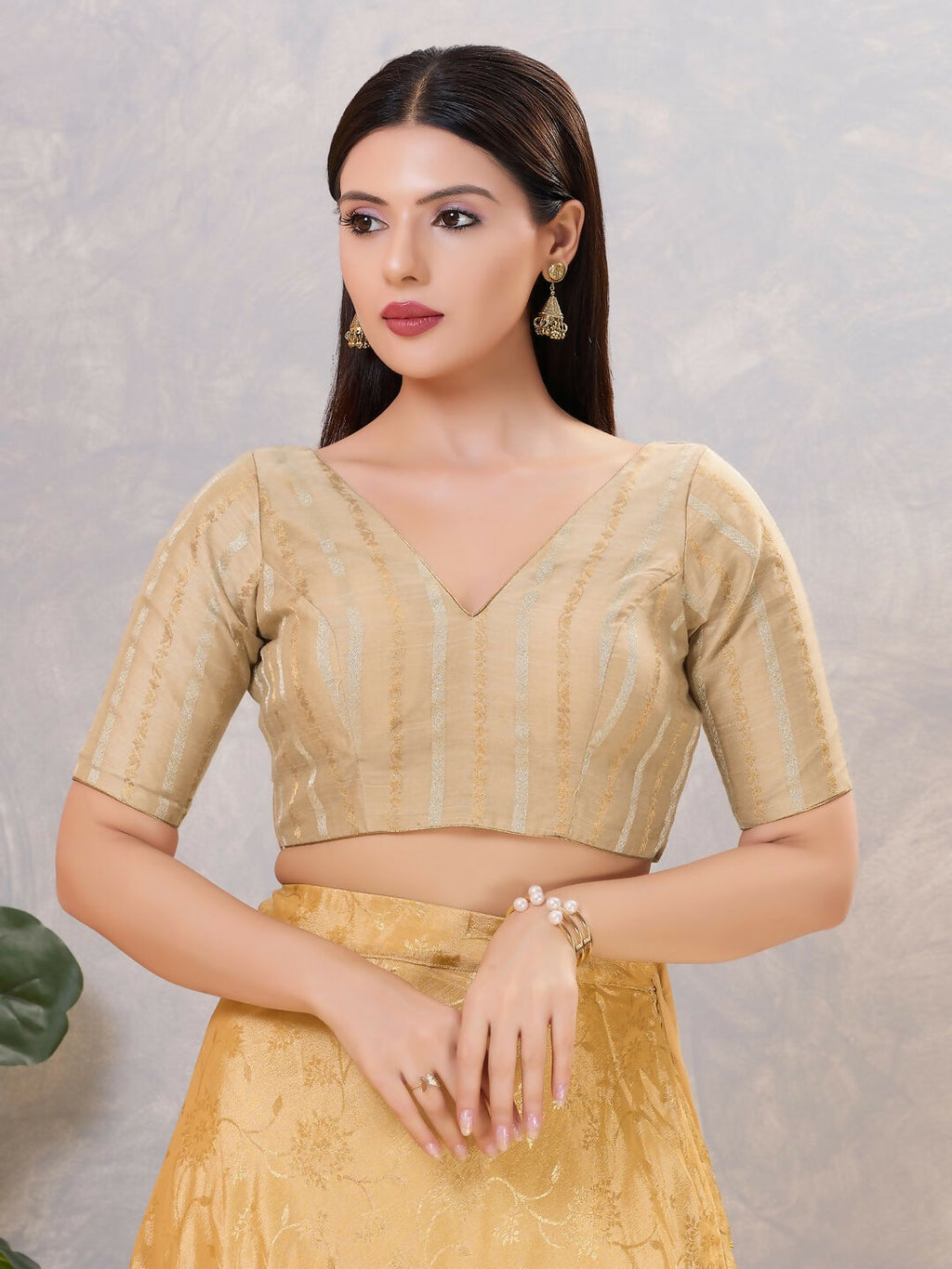 Joban Fashion Women Cotton Blend Gold Stitched Blouse
