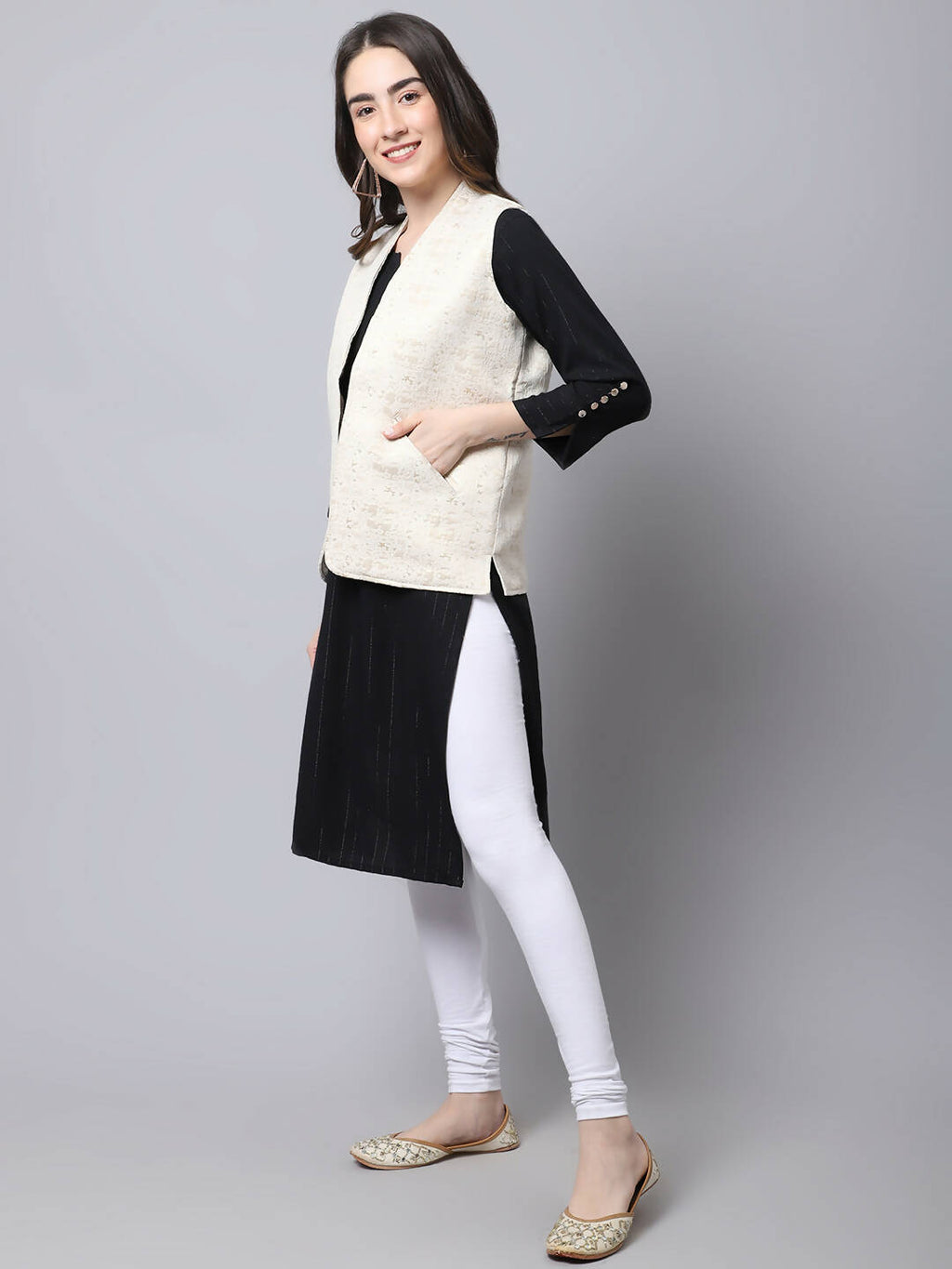 Even Apparels Cream 100% Viscose Rayon Open Front Gillet - Distacart