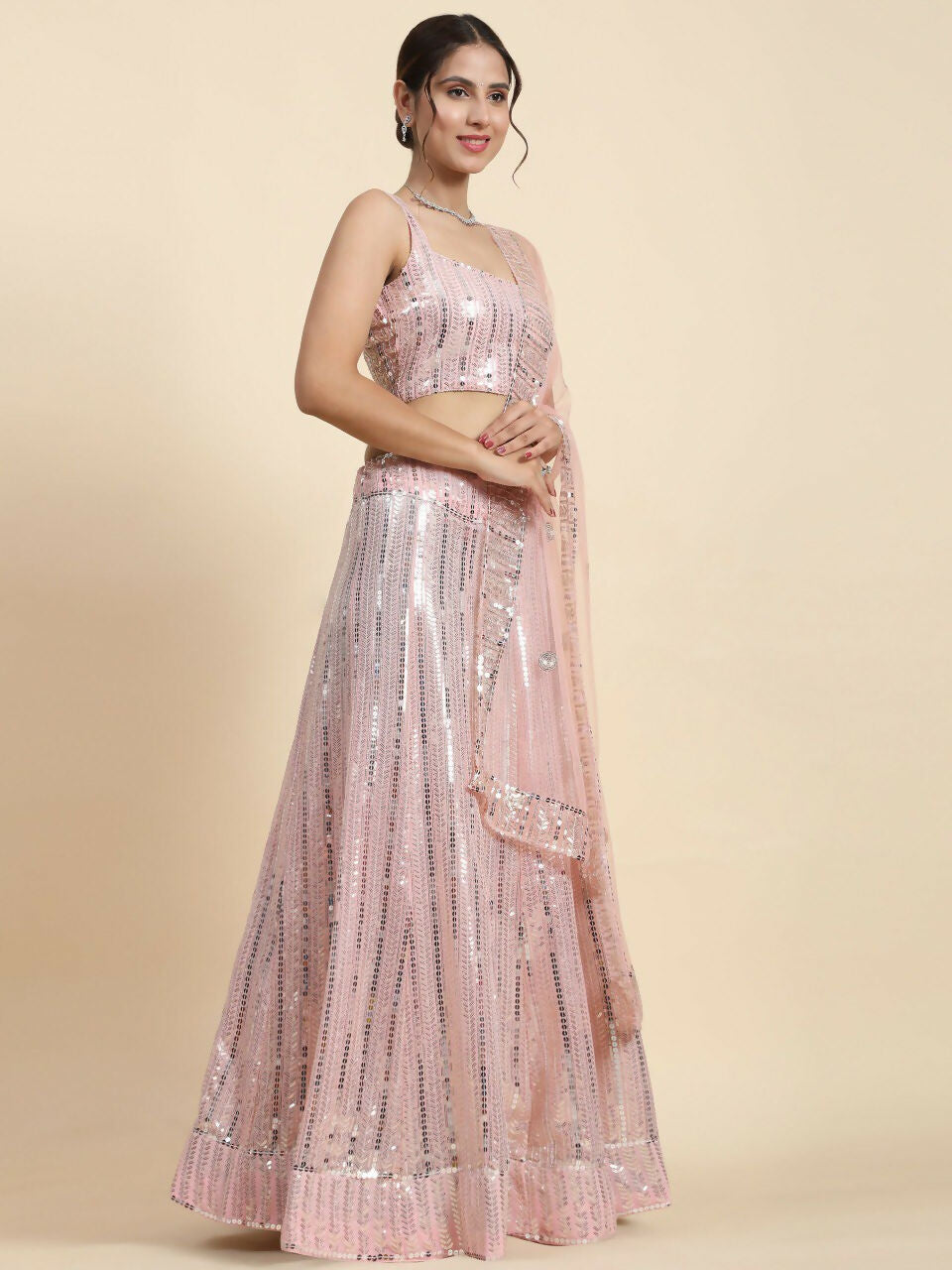 Jyoti Fashion Premium Pink Faux Georgette 3MM & 7MM Sequins Embroidery Lehenga Choli with Dupatta
