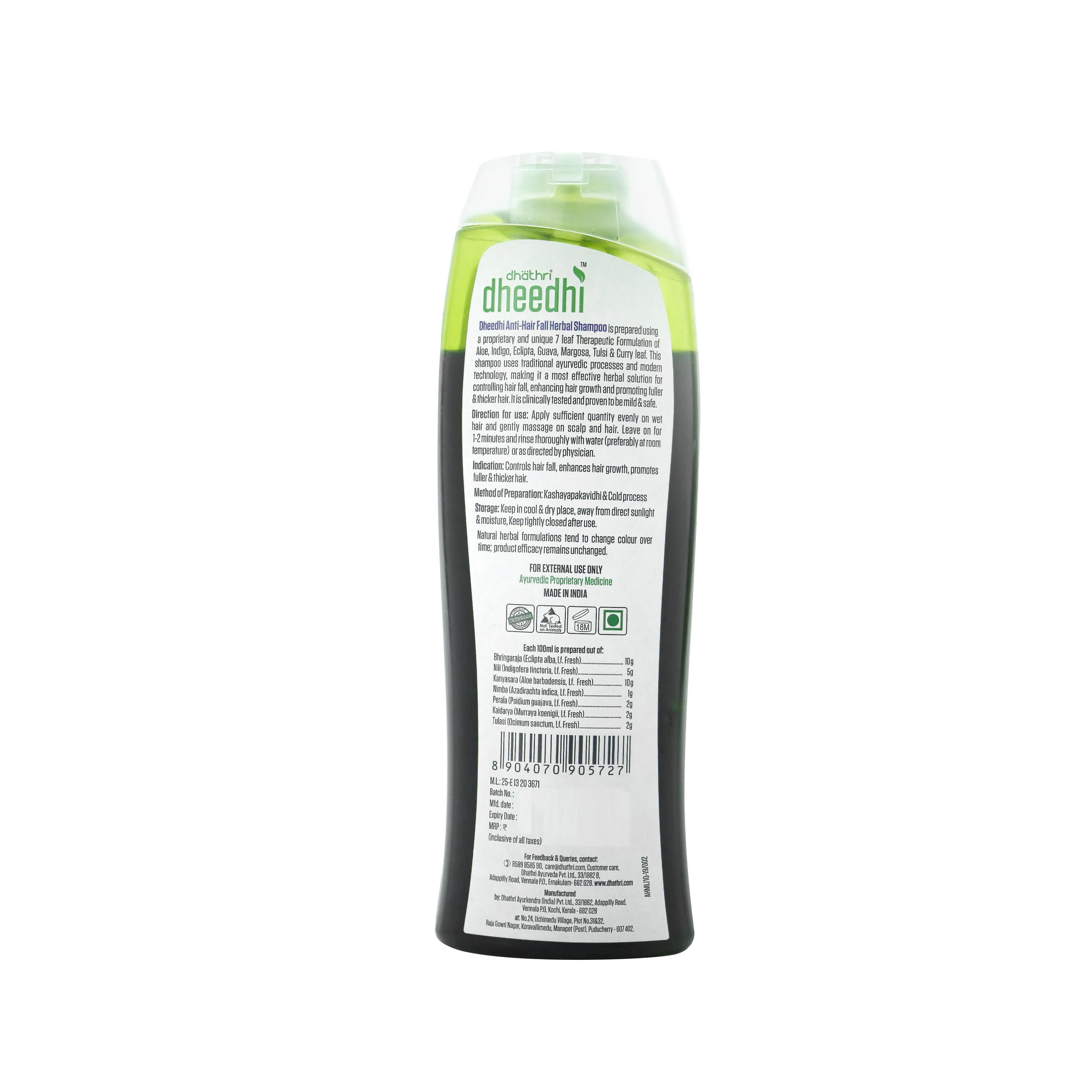 Dhathri Anti-Hairfall Herbal Shampoo - Reduces Hair Fall and Enhance Hair Growth - Distacart