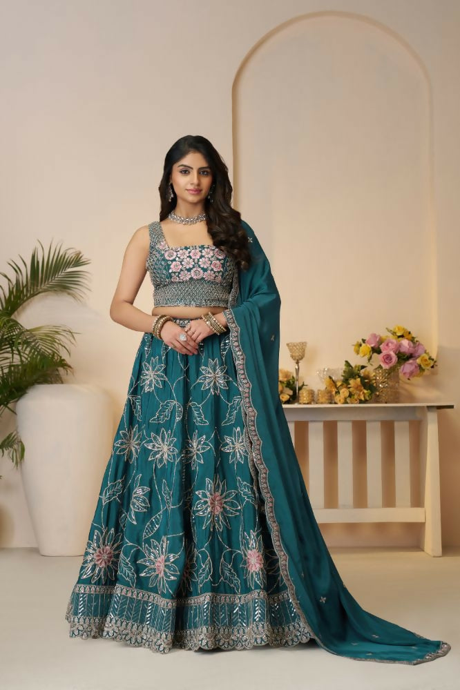 Kesar Fab Blue Silk Embroidered Lehenga
