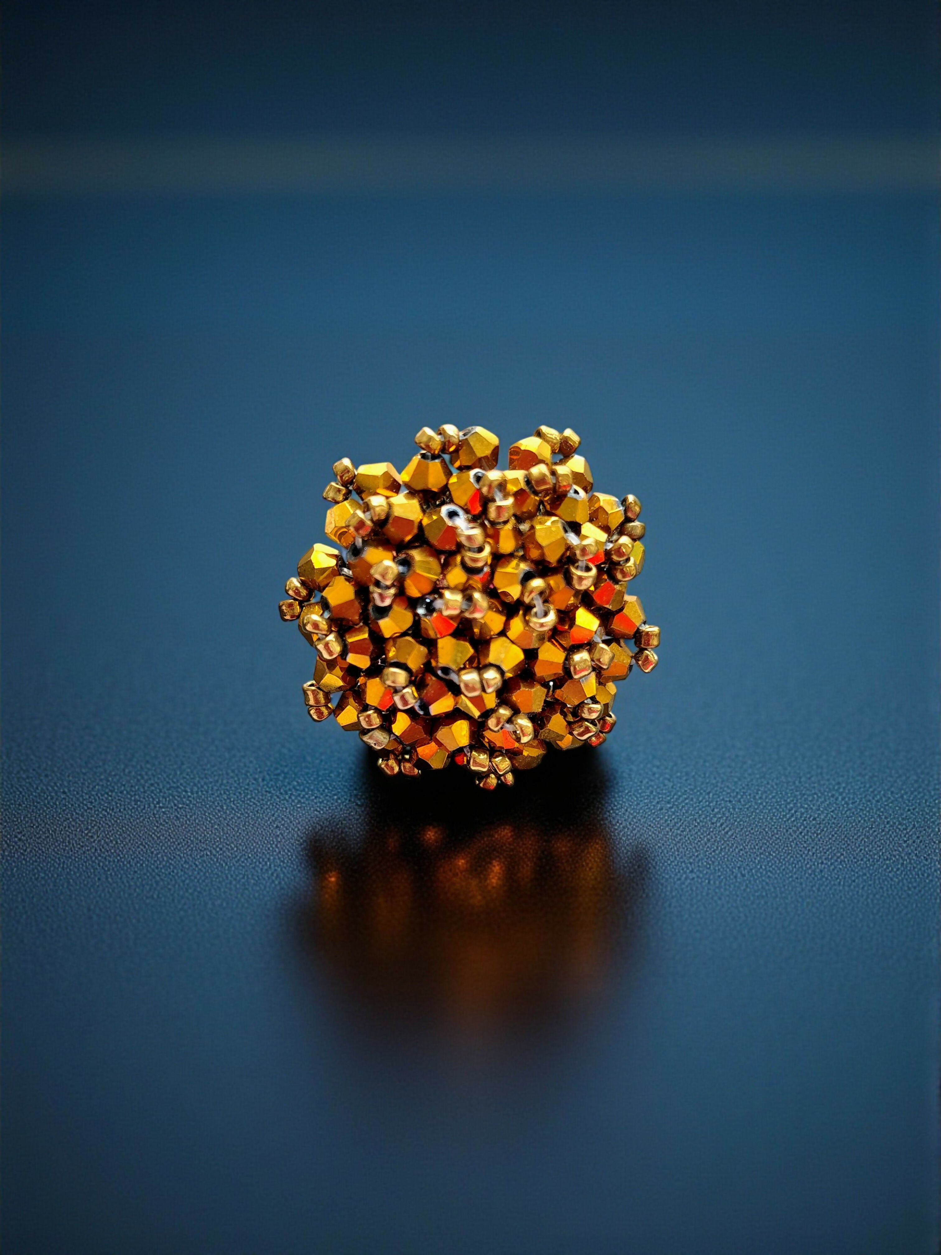 Inhanns Rang-E-Roshan Adjustable Ring – Handmade Crystal Statement Ring - Golden