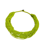 Inhanns Vibrant Handmade 20 Layers Beaded Necklace With Matching Earrings - Neon Green
