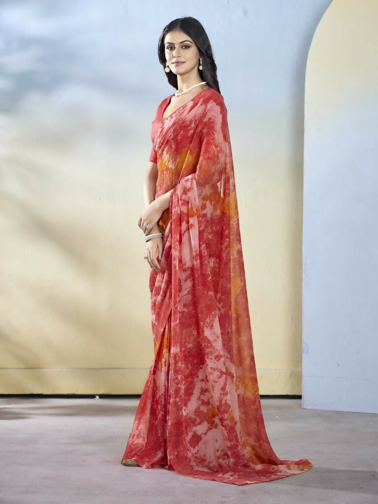 Maroon Georgette Designer Printed Ready to Wear Saree - Samyana