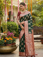 Shree Shyam Fashion Green Silk Blend Saree - Distacart