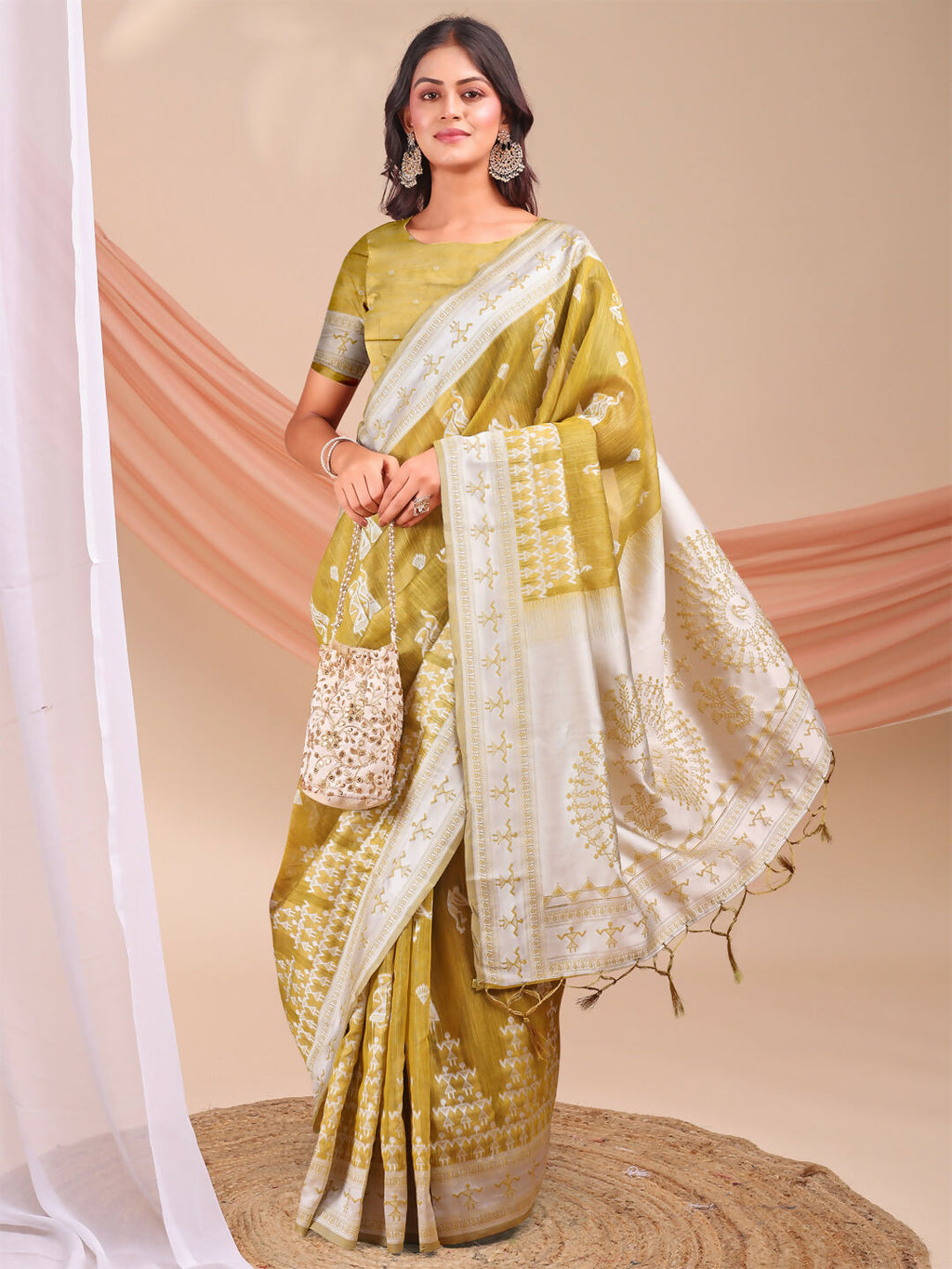 Shree Shyam Fashion Varnika Mustard Linen Cotton Saree