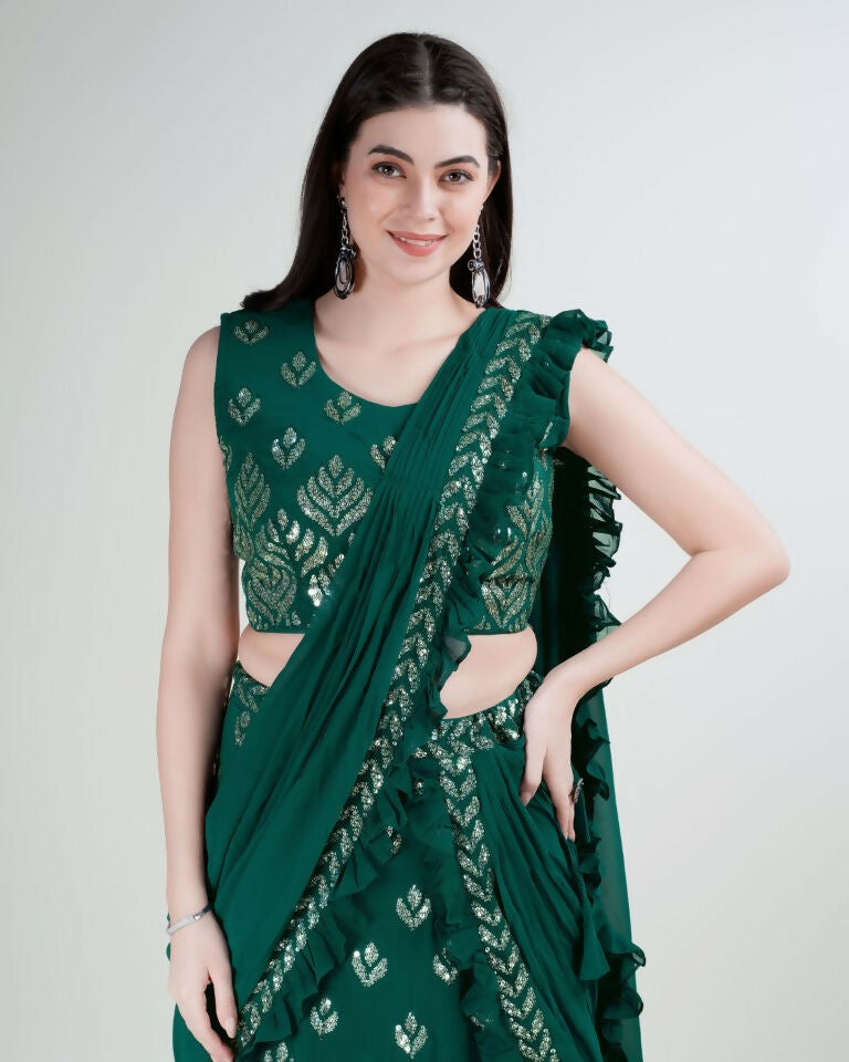 Green Georgette Sequence Embroidered Lehenga Choli with Dupatta - Tanya