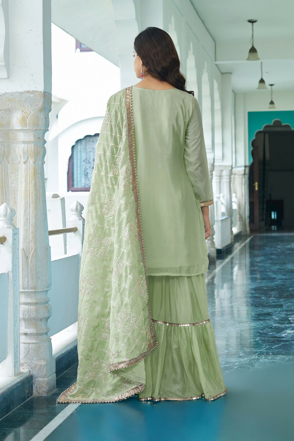 Joban Fashion Pista Kurta Set Chinon Silk Embroidery Sequence Work - Distacart